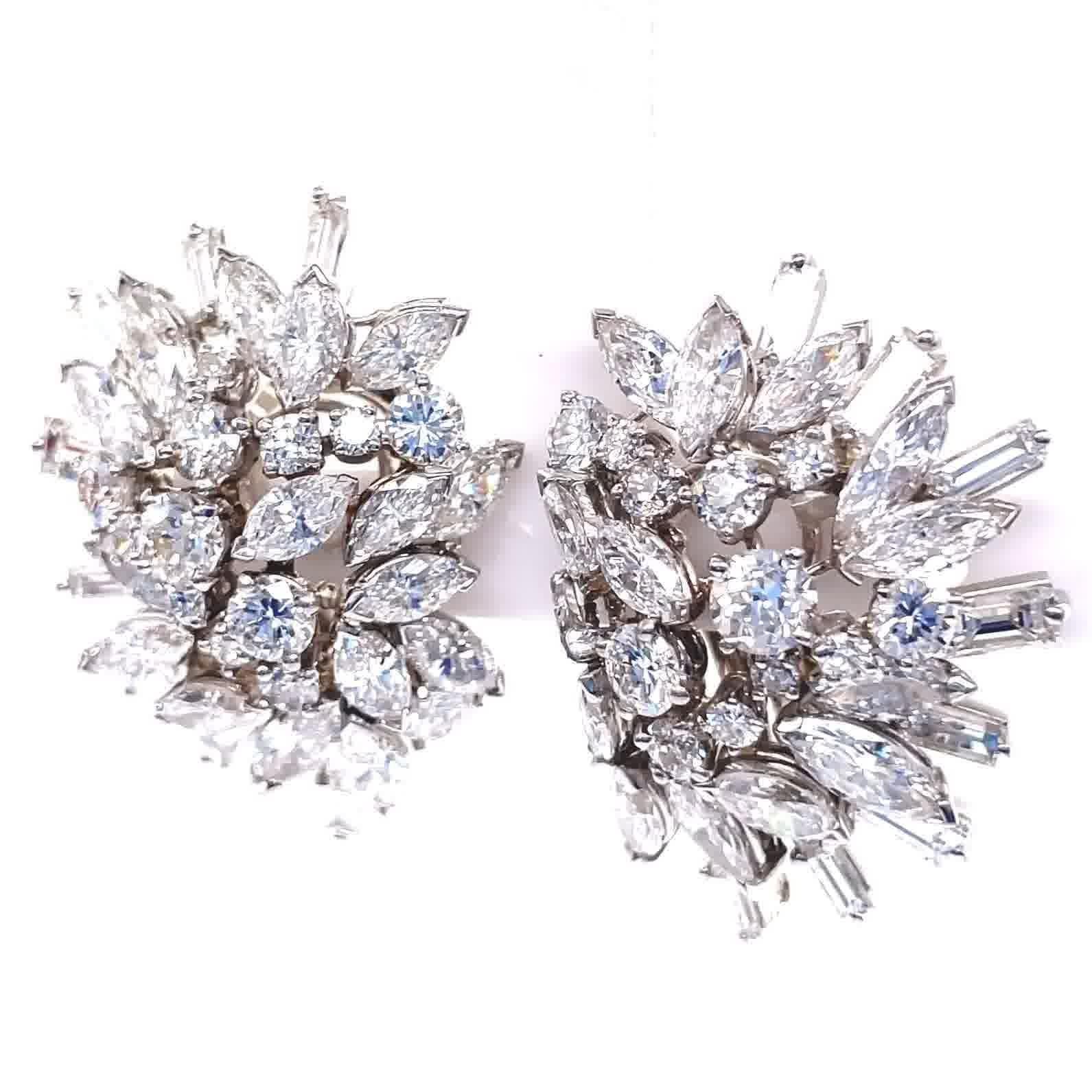 Retro 24 Carats Diamond Platinum Cluster Earrings by Ostier, Inc In Excellent Condition In Beverly Hills, CA