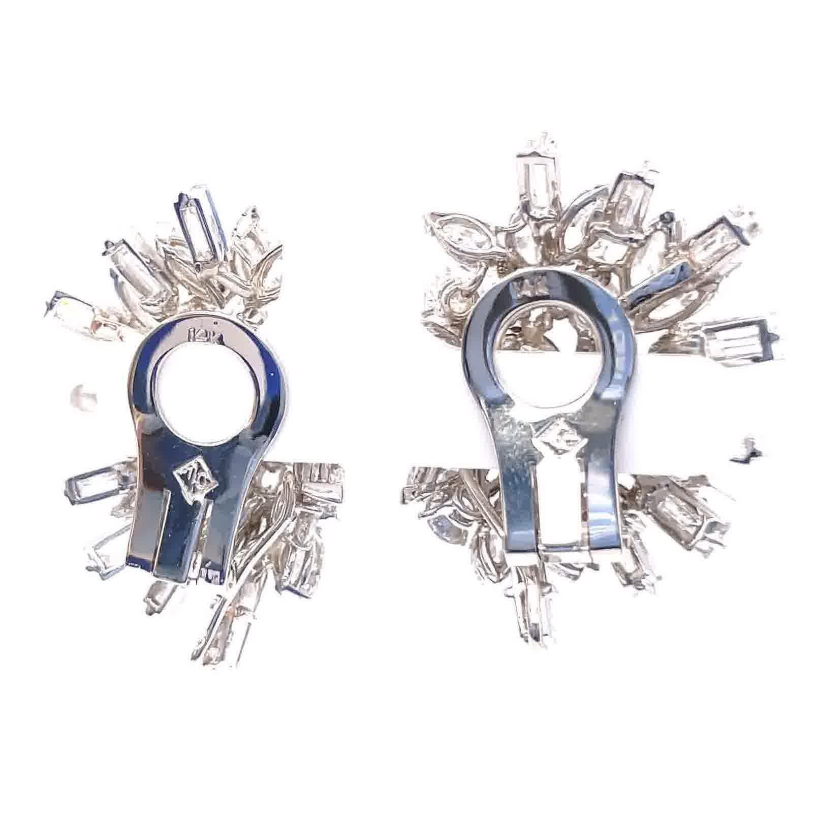 Women's Retro 24 Carats Diamond Platinum Cluster Earrings by Ostier, Inc