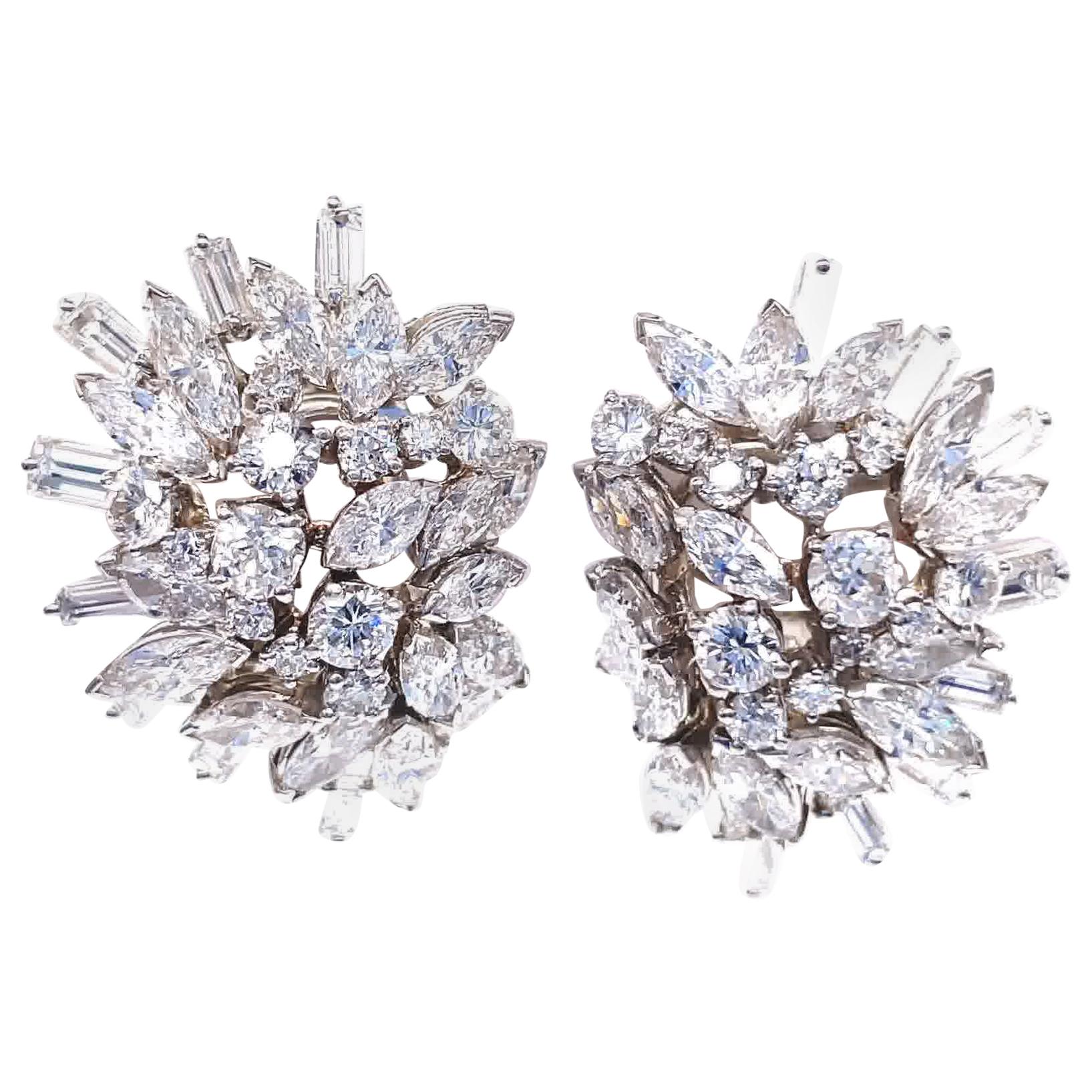Retro 24 Carats Diamond Platinum Cluster Earrings by Ostier, Inc