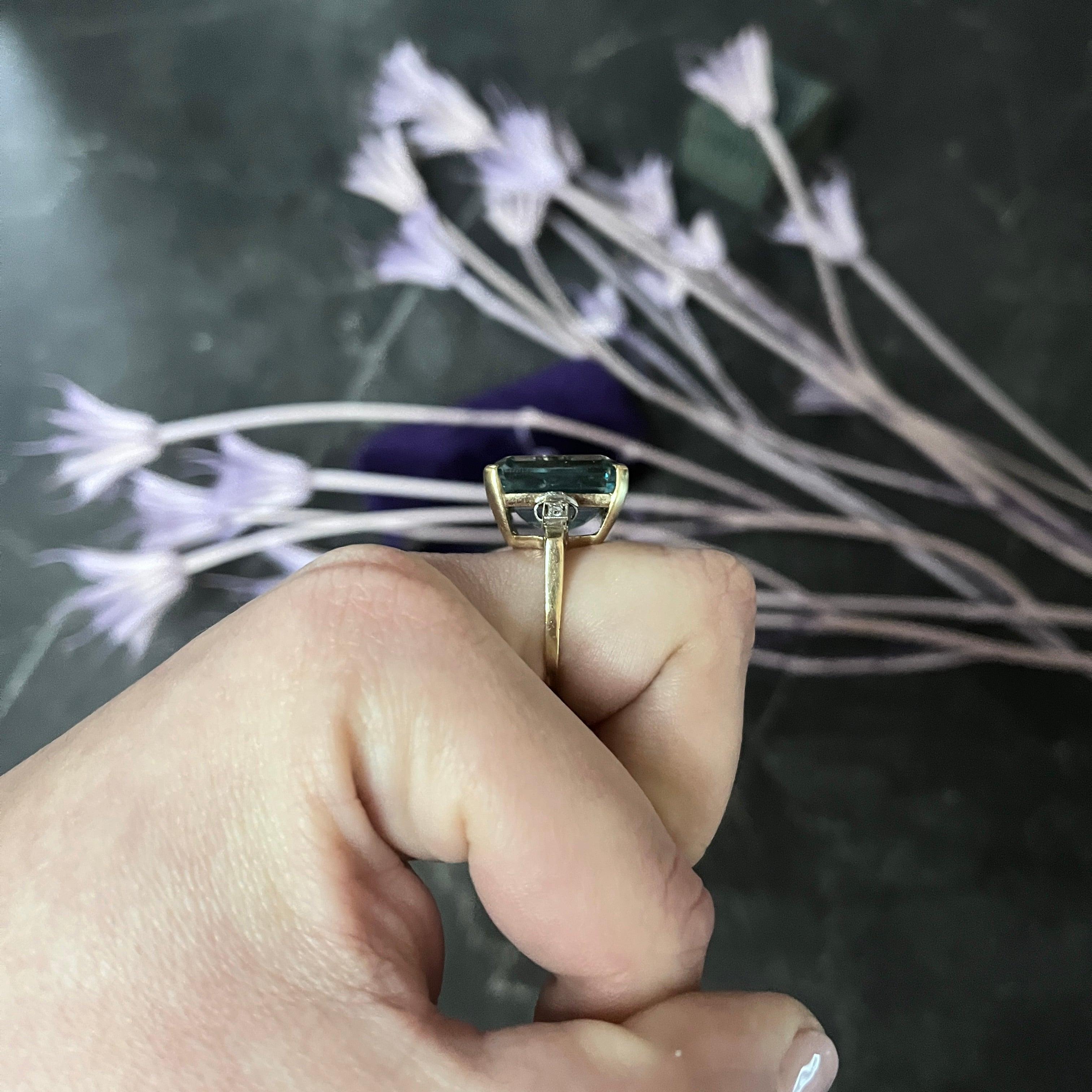 Retro 24.12 Carats Diamond Zircon Platinum 14 Karat Gold Cocktail Ring 5