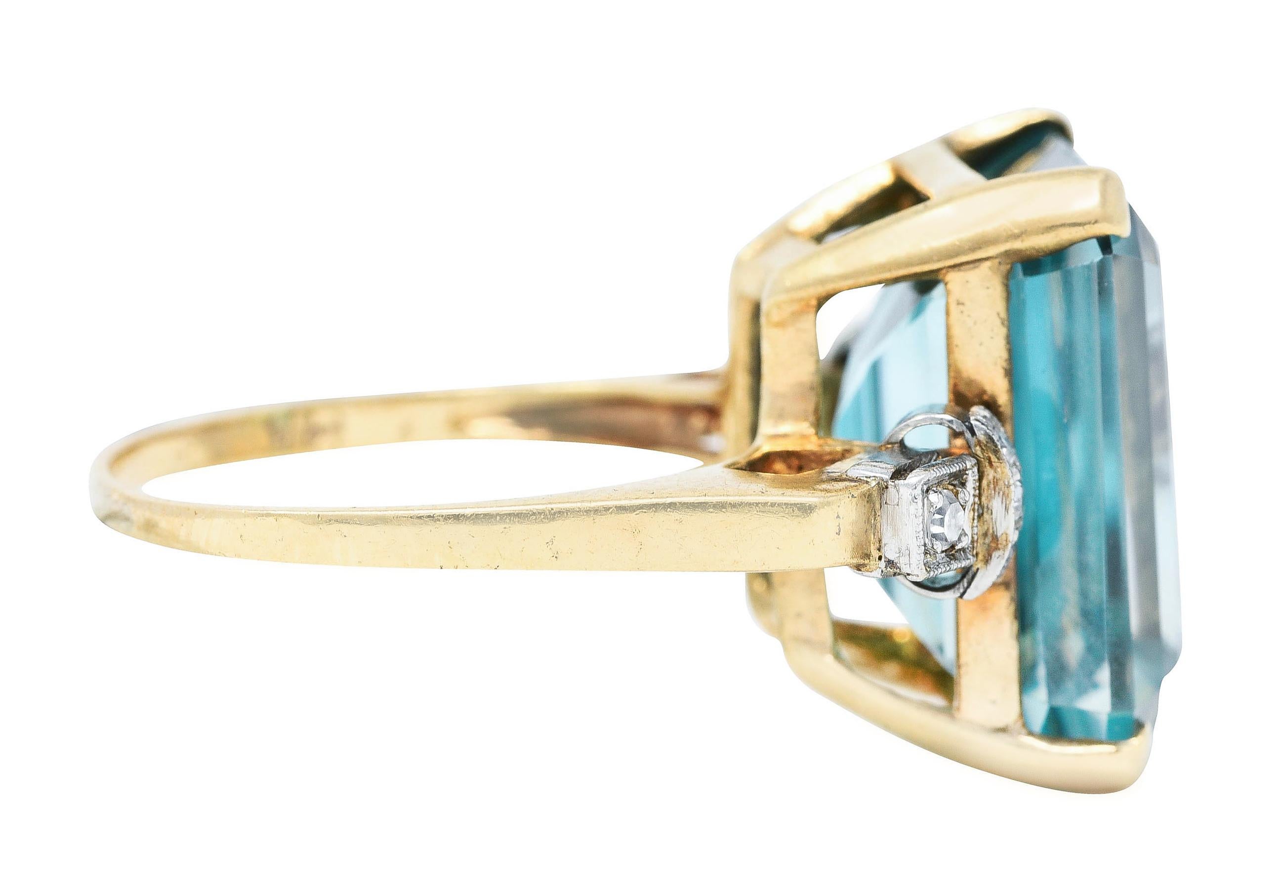 Emerald Cut Retro 24.12 Carats Diamond Zircon Platinum 14 Karat Gold Cocktail Ring