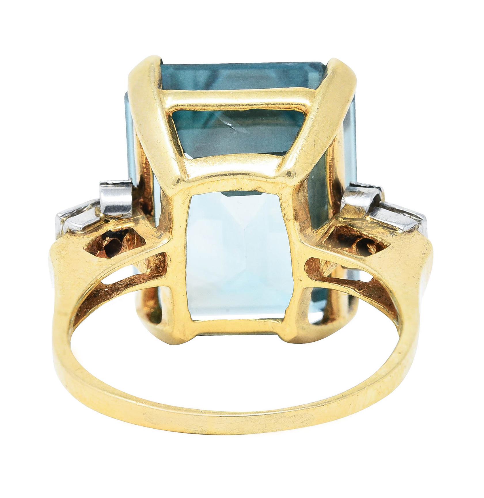 Retro 24.12 Carats Diamond Zircon Platinum 14 Karat Gold Cocktail Ring In Excellent Condition In Philadelphia, PA