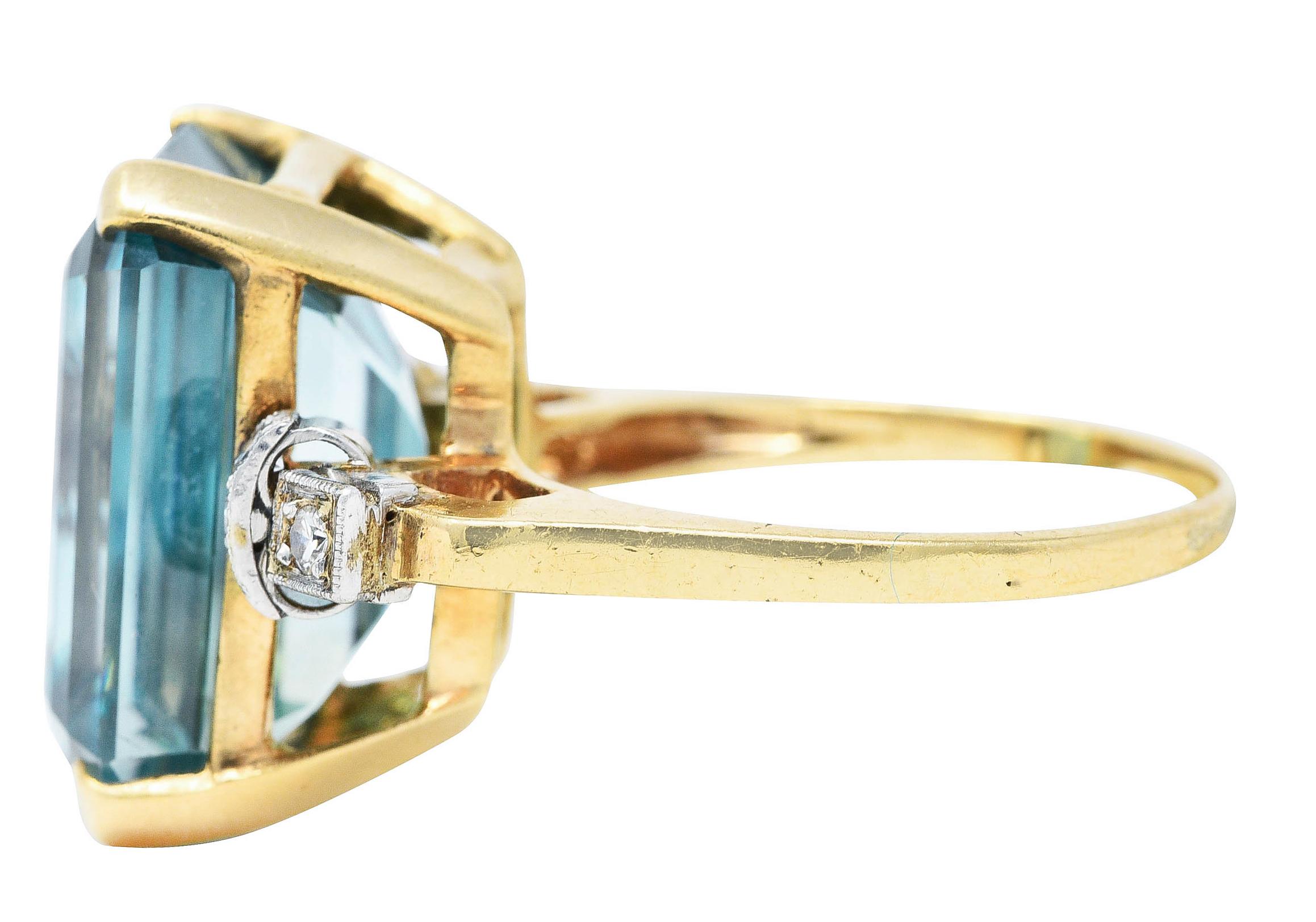 Women's or Men's Retro 24.12 Carats Diamond Zircon Platinum 14 Karat Gold Cocktail Ring