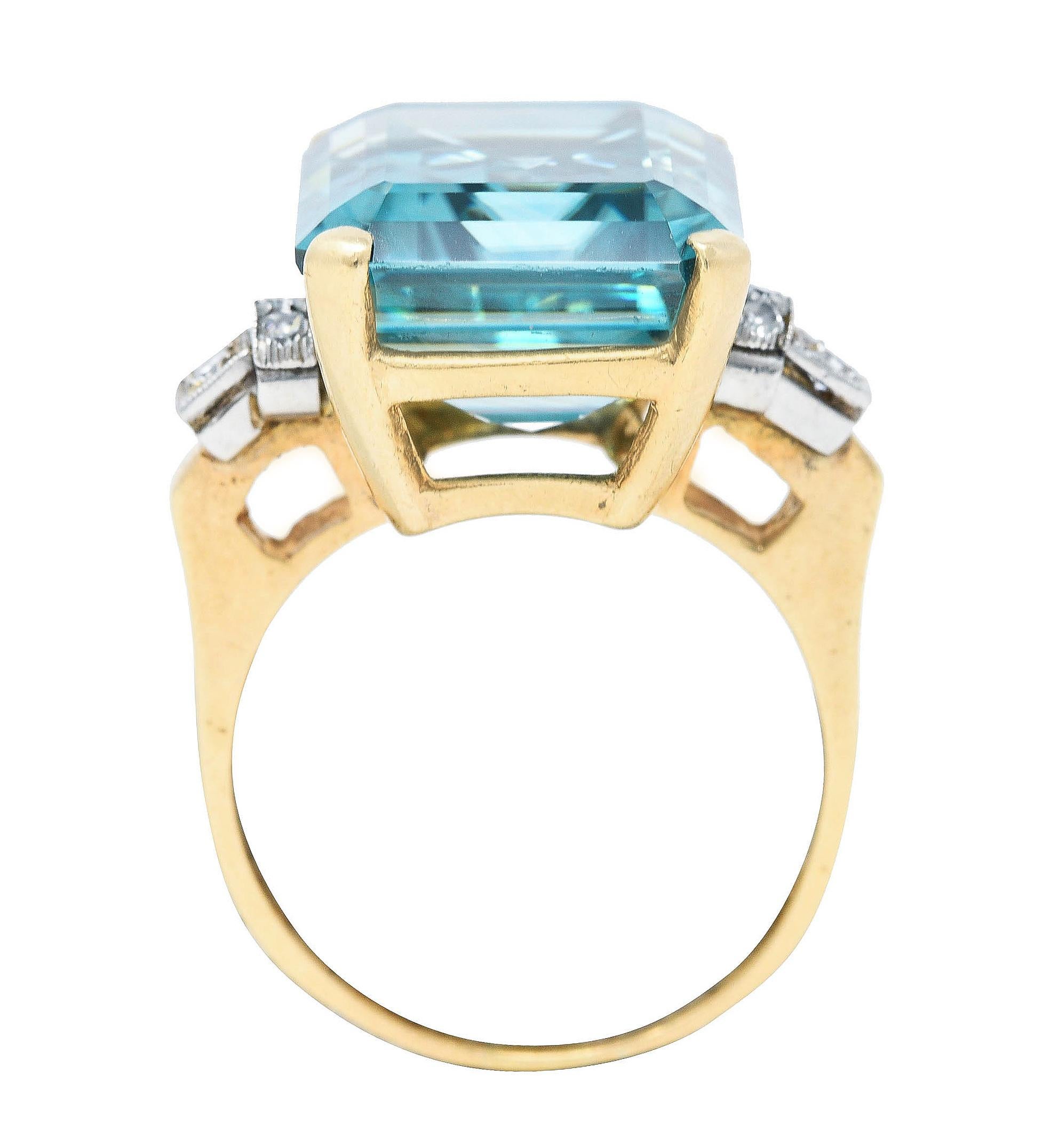 Retro 24.12 Carats Diamond Zircon Platinum 14 Karat Gold Cocktail Ring 3