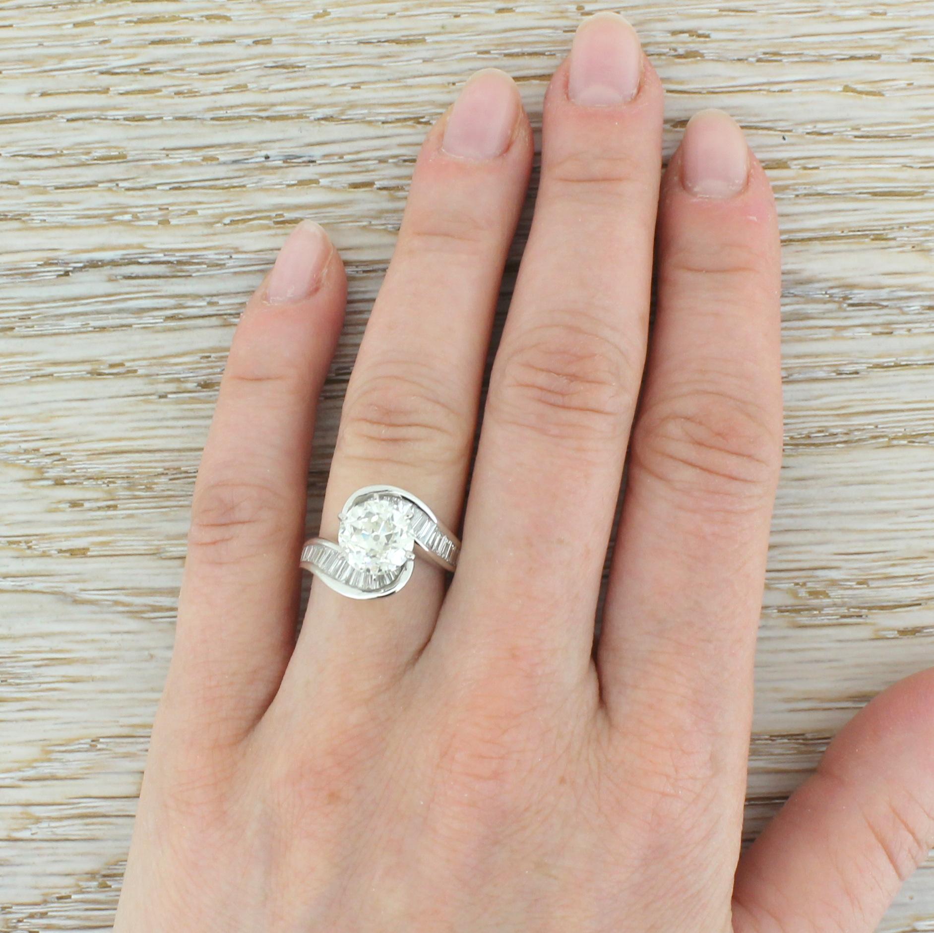 Retro 2.43 Carat Old European Cut Diamond Engagement Ring For Sale 2