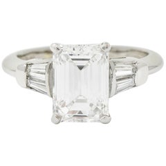 Vintage Mid-Century 2.47 Carat Emerald Cut Diamond Platinum Engagement Ring GIA