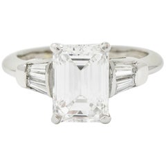 Mid-Century 2.47 Carat Emerald Cut Diamond Platinum Engagement Ring GIA