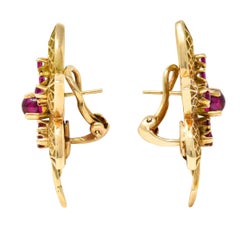 Retro 2.50 Carats Ruby 14 Karat Rose Gold Flower Earrings