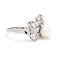 Retro .25ctw Pearl & Diamond Ring, Platinum, Ring Size 8