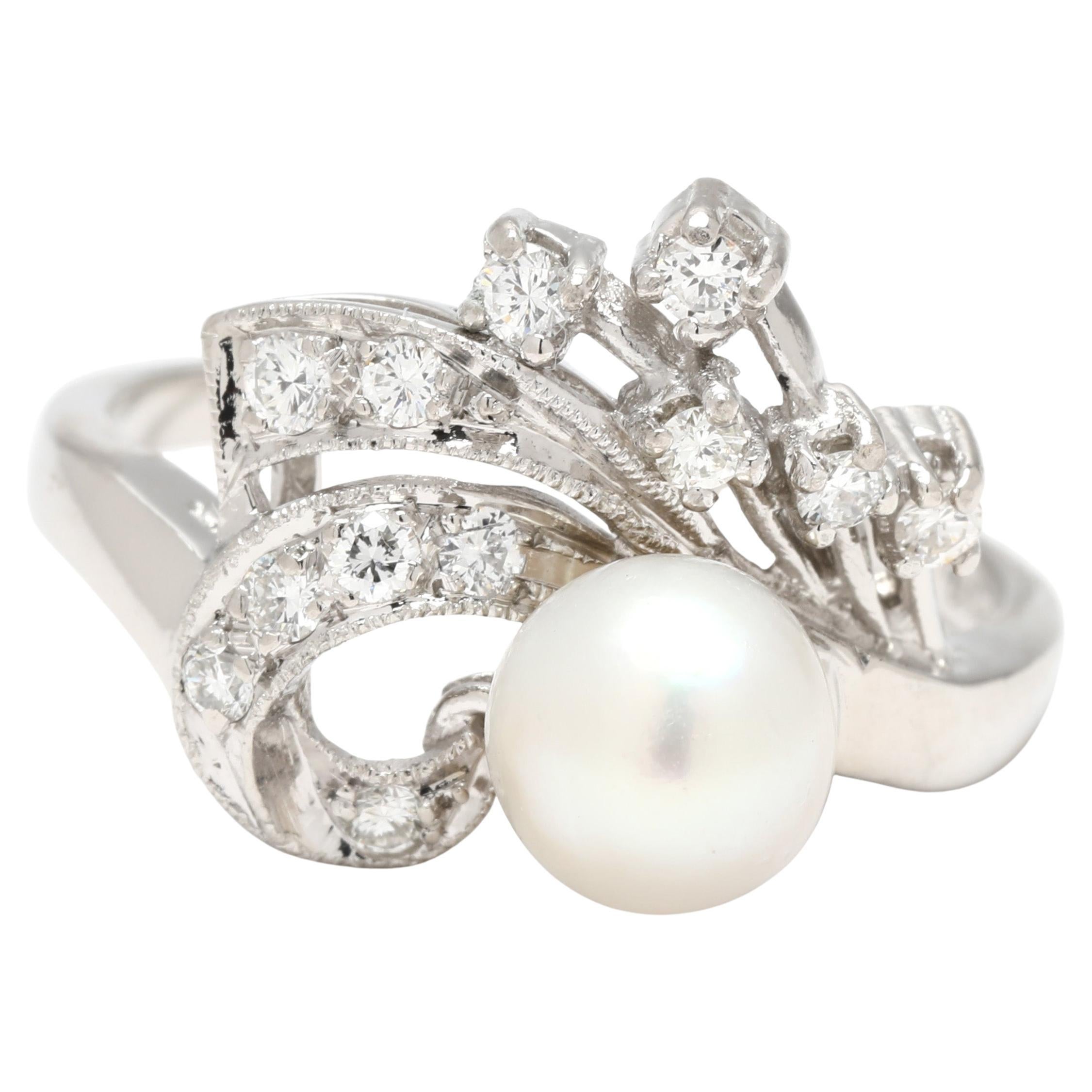 Retro .25ctw Pearl
Diamond Ring, Platinum, Ring Size 8