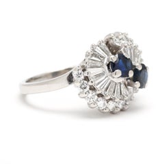 Retro 2.6ctw Diamond and Sapphire Ballerina Ring, Platinum, Ring Size 6