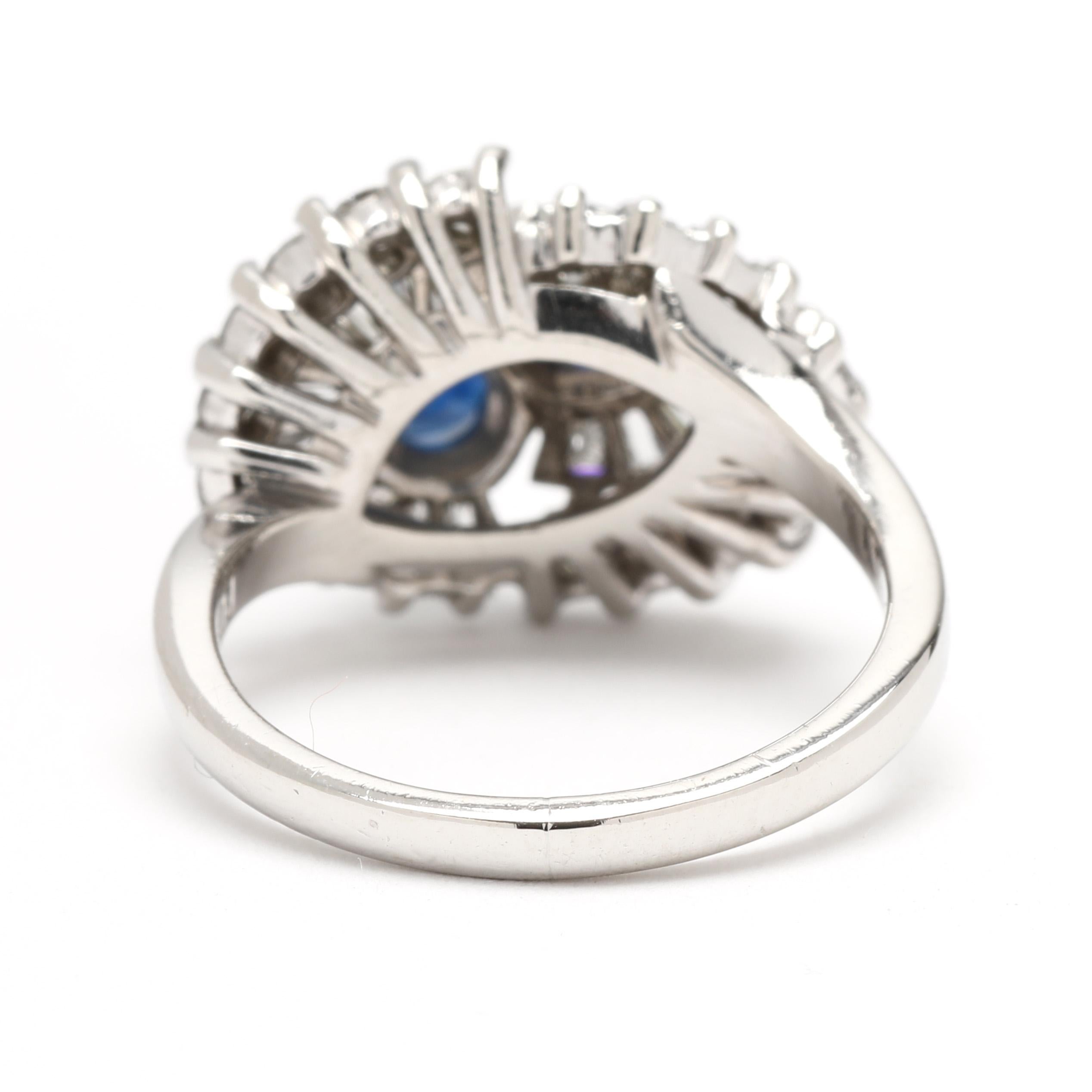 Rétro Anello Ballerina retrò con diamante e zaffiro da 2,6 carati, platino, misura 6 in vendita