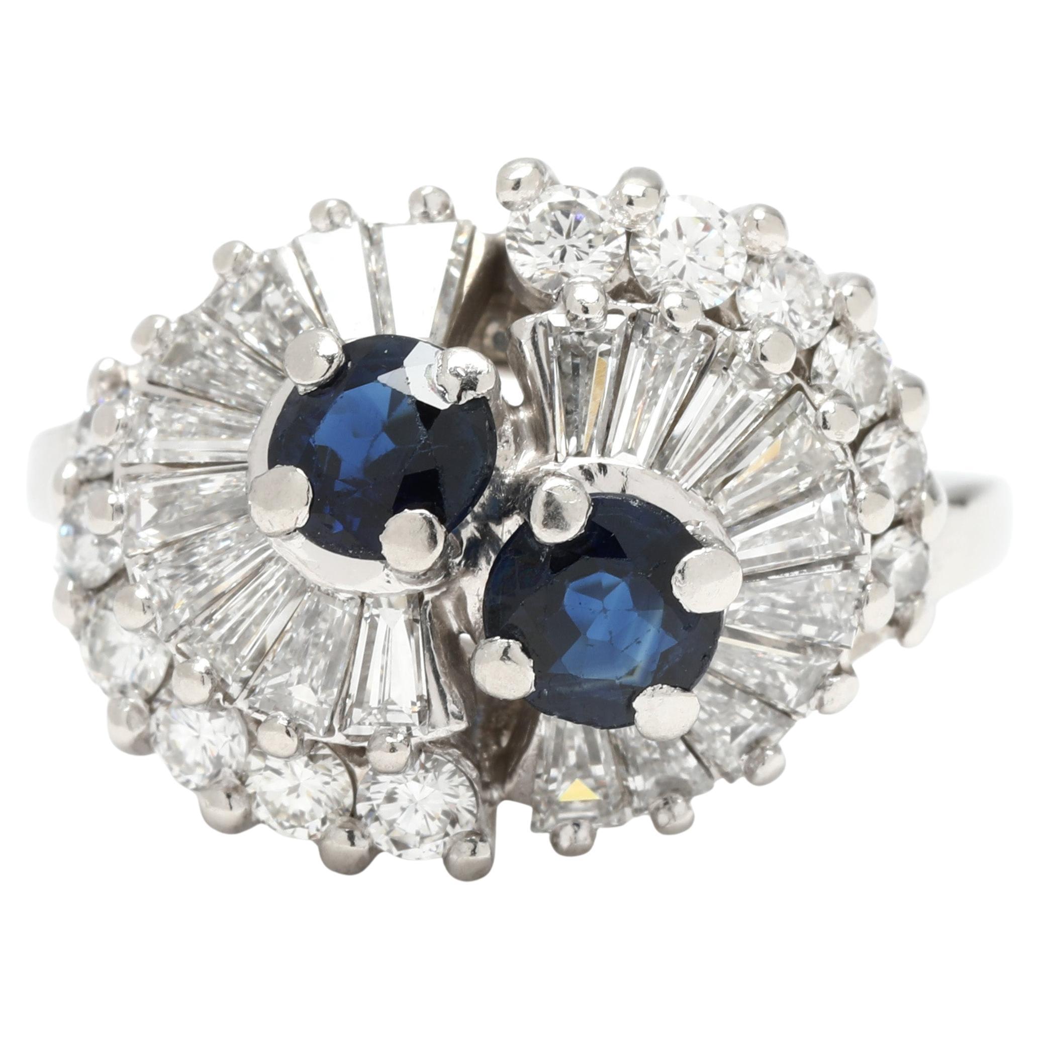 Anello Ballerina retrò con diamante e zaffiro da 2,6 carati, platino, misura 6