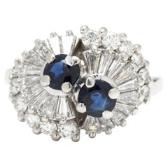 Retro 2.6ctw Diamond and Sapphire Ballerina Ring, Platinum, Ring Size 6