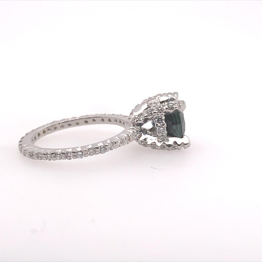 Retro 2.70 Carat Cushion Natural Midnight Blue Australian Sapphire Platinum Ring For Sale 2