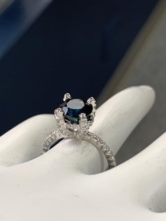 Retro 2.70 Carat Cushion Natural Midnight Blue Australian Sapphire Platinum Ring