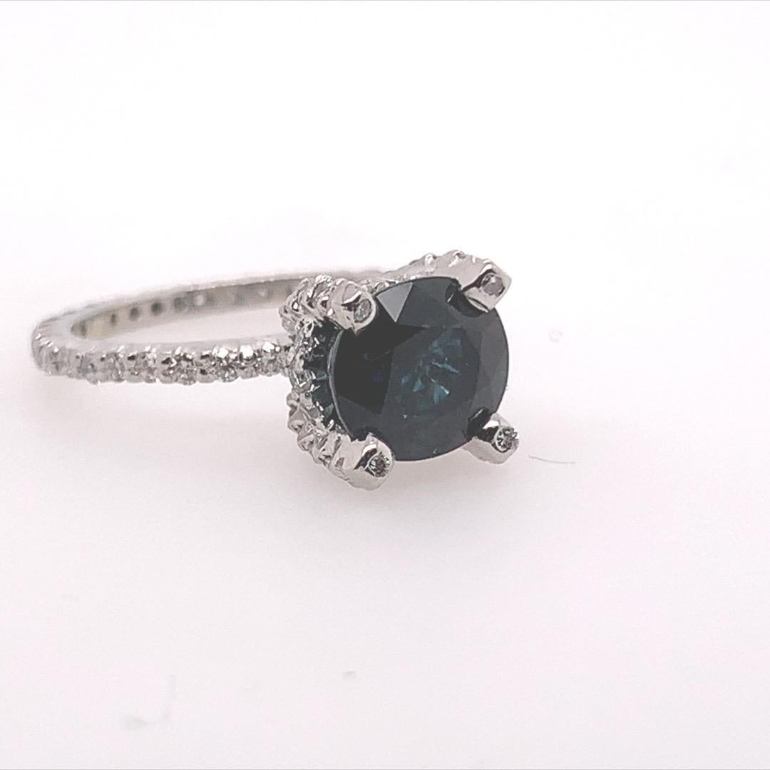 Retro 2.70 Carat Cushion Natural Midnight Blue Australian Sapphire Platinum Ring For Sale 1