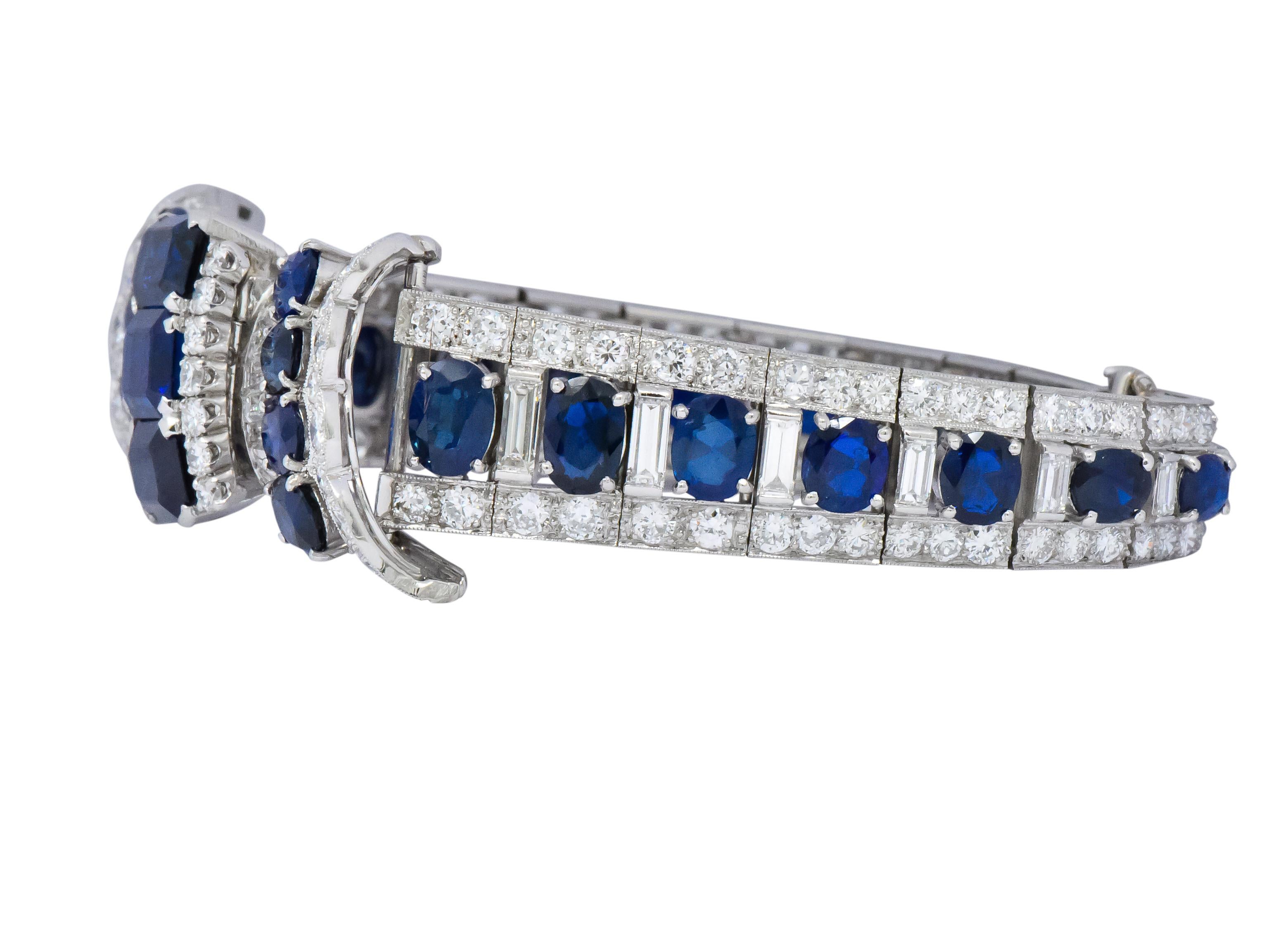 Retro 1950's Mid-Century 27.50 Carats Sapphire Diamond Platinum Bow Link Bracelet