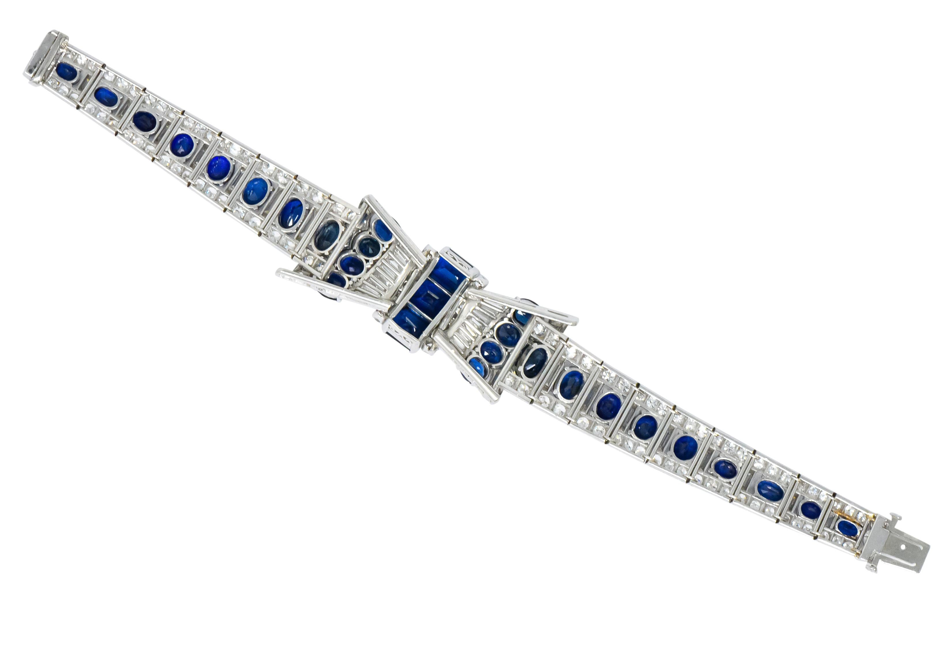 1950's Mid-Century 27.50 Carats Sapphire Diamond Platinum Bow Link Bracelet 1