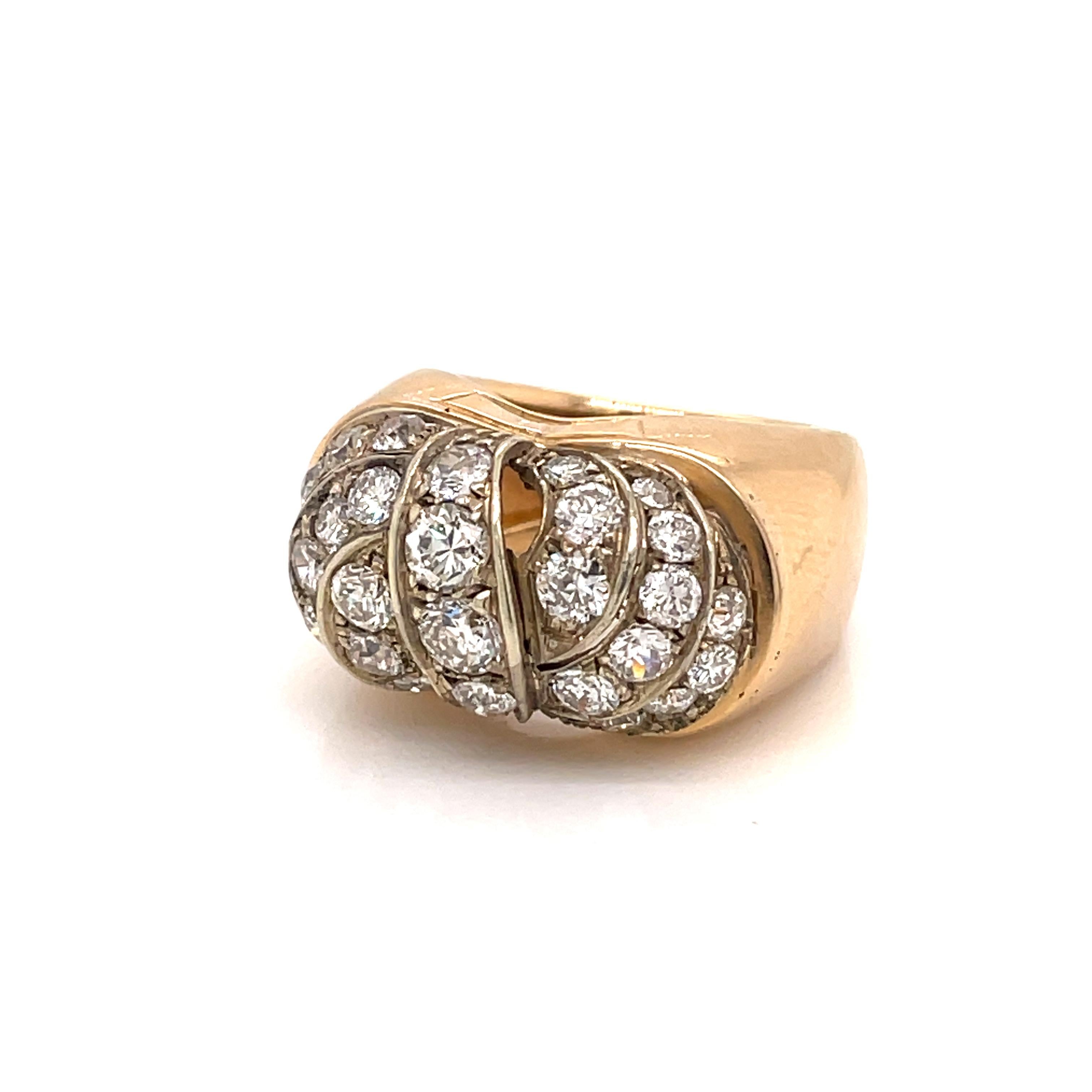 Old Mine Cut Retro 2.80 Carat Diamond Cocktail Gold Ring For Sale