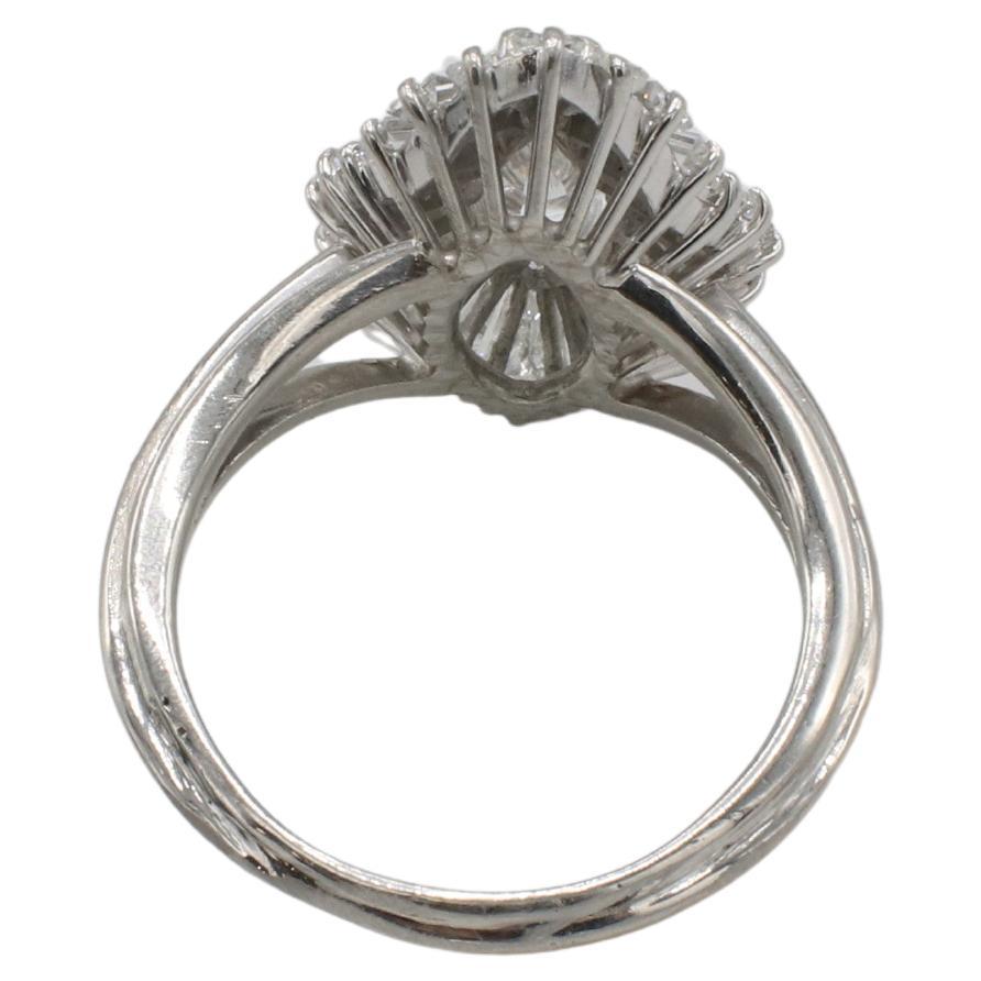 Marquise Cut Retro 2.80 Carats Natural Diamond Platinum Ballerina Cocktail Cluster Ring