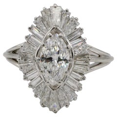 Retro 2.80 Carats Natural Diamond Platinum Ballerina Cocktail Cluster Ring