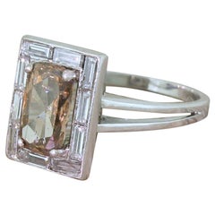 Retro 2.83 Carat Fancy Orangey Brown and Baguette Cut Diamond Ring