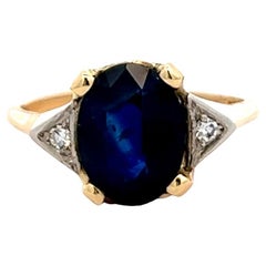 Antique 2.86 Carats Sapphire Diamond 14 Karat Yellow Gold Ring