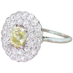 Retro 2.87 Carat Fancy Yellow and White Old Cut Cluster Ring, circa 1955