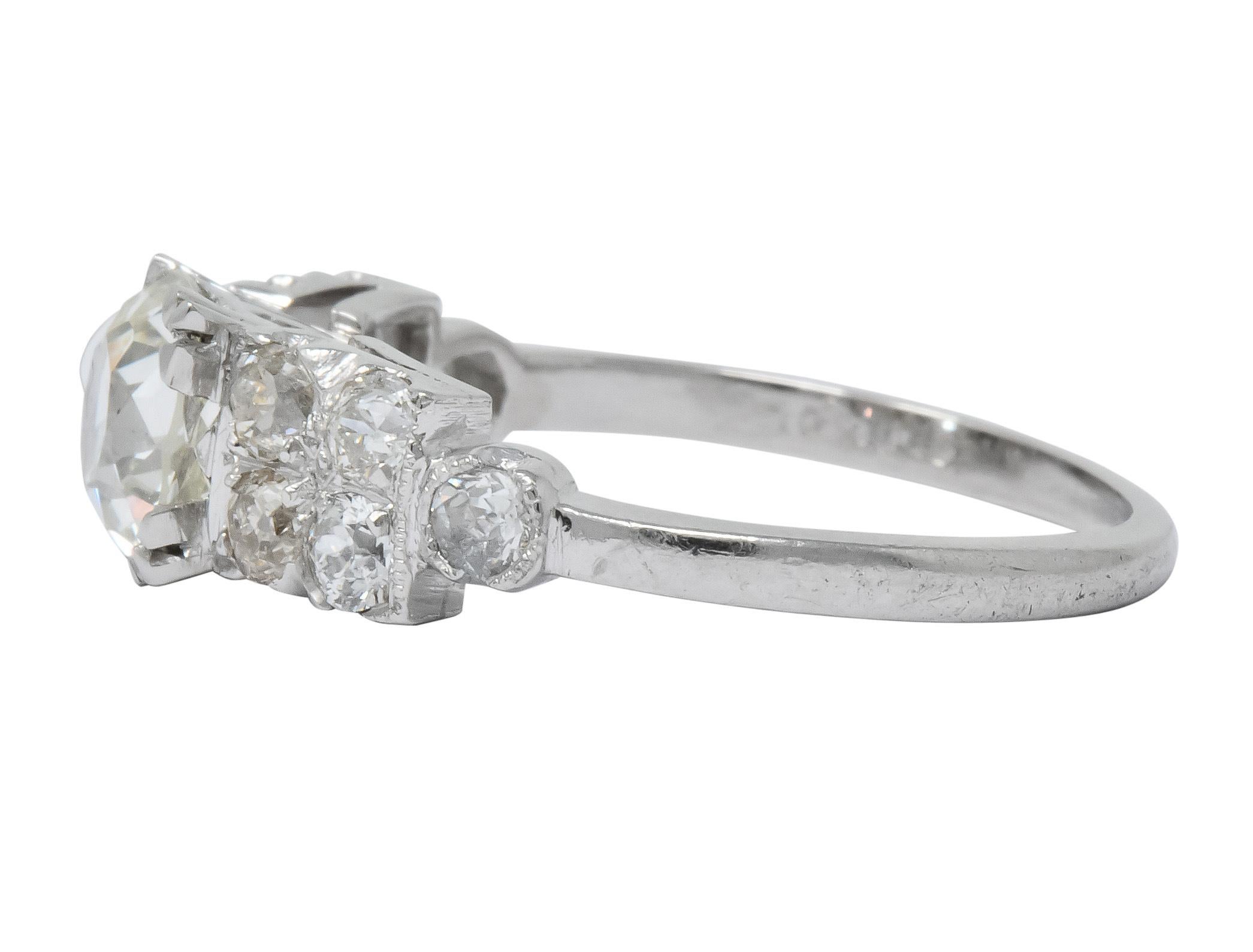 Retro 2.89 Carat Diamond Platinum Engagement Ring GIA In Excellent Condition In Philadelphia, PA