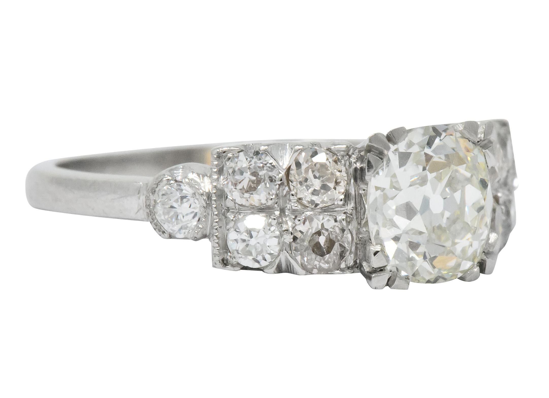 Women's or Men's Retro 2.89 Carat Diamond Platinum Engagement Ring GIA