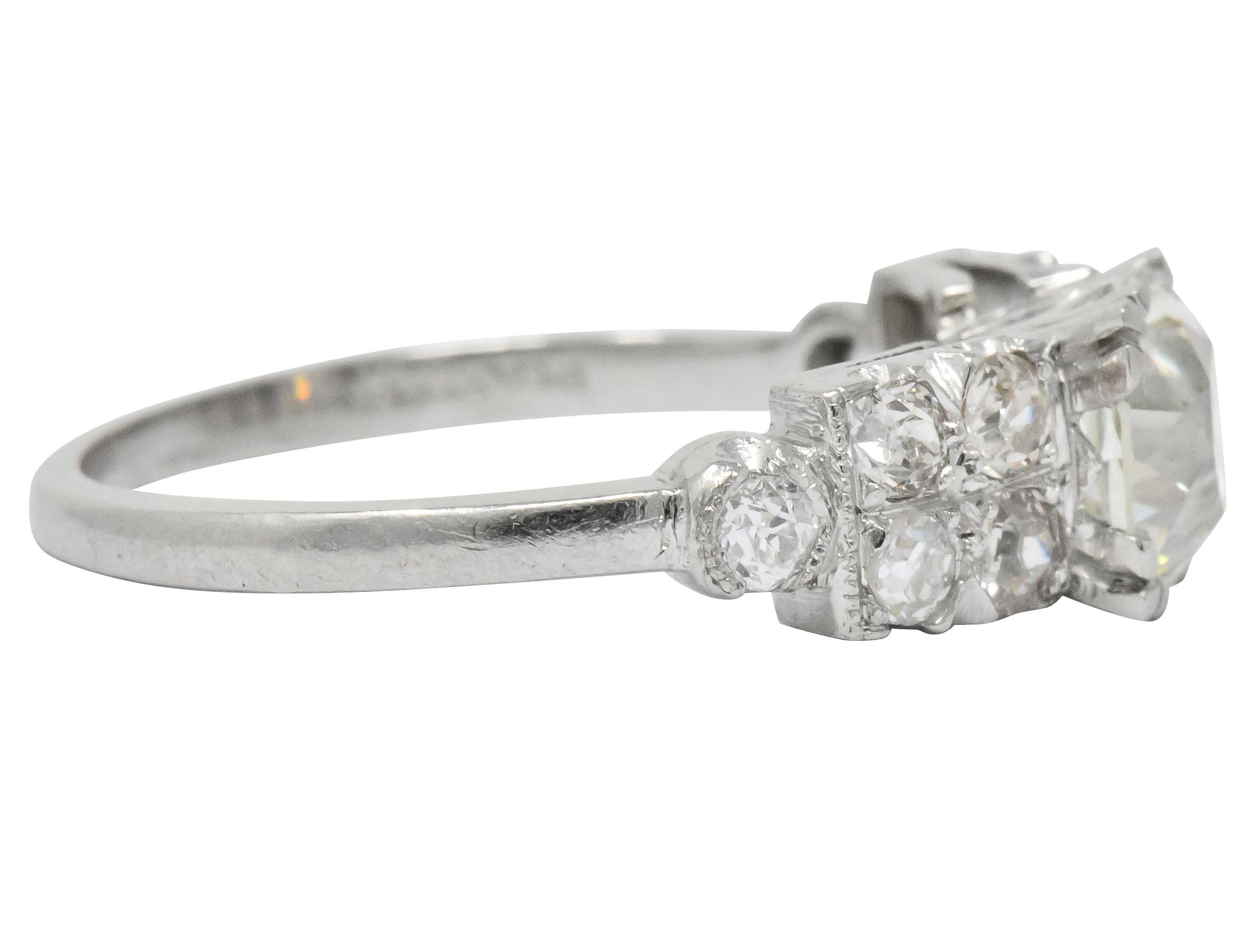 Retro 2.89 Carat Diamond Platinum Engagement Ring GIA 1