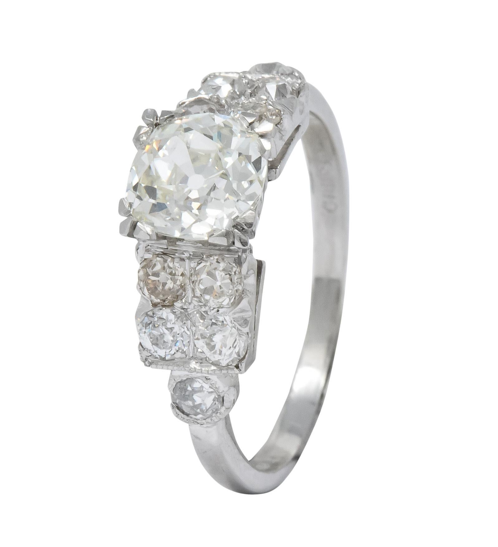 Retro 2.89 Carat Diamond Platinum Engagement Ring GIA 4