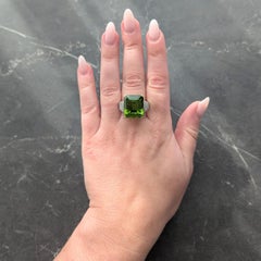 Anello da cocktail vintage con diamante peridoto in platino e oro giallo 18 carati, retrò, da 28,96 CTW