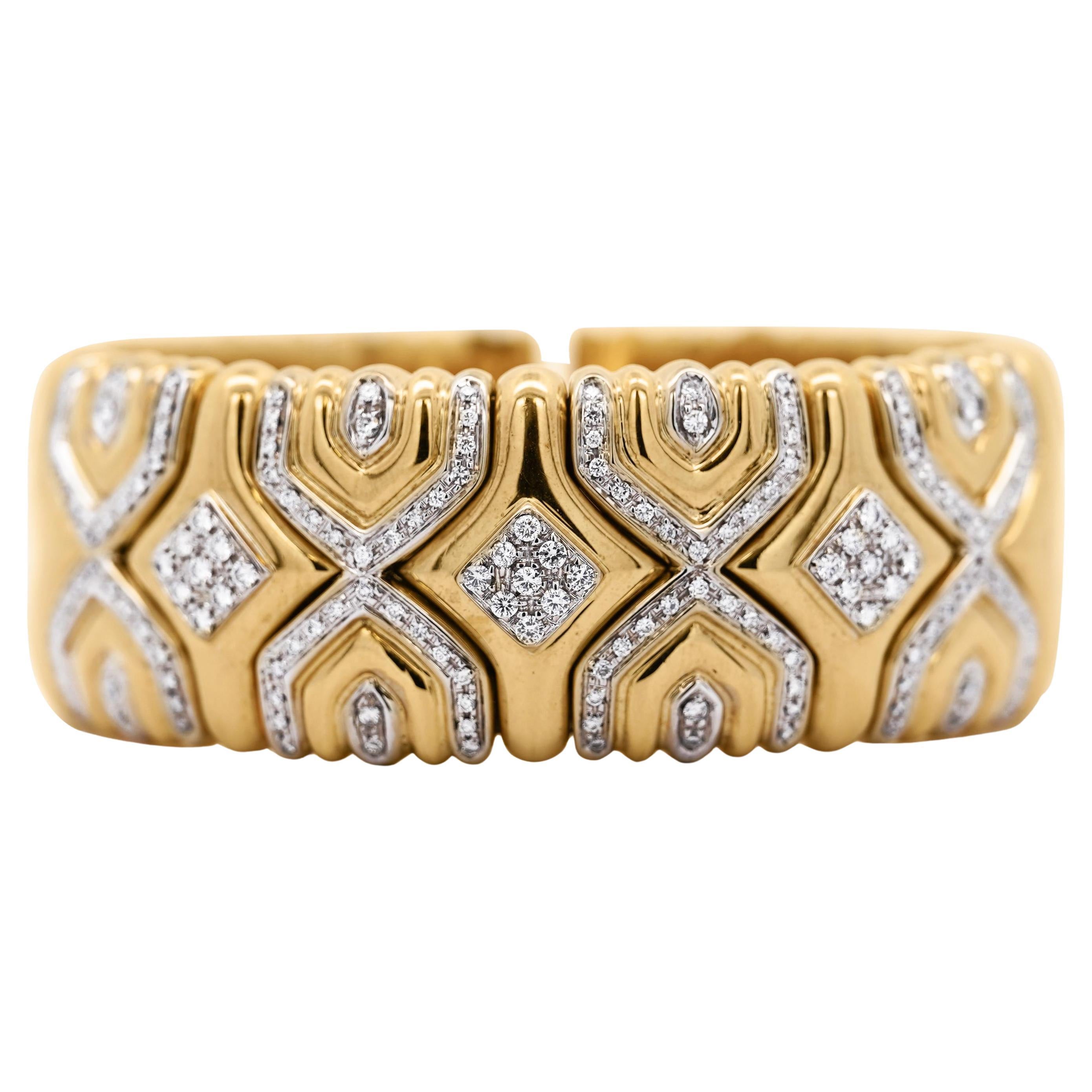 Retro 3 Karat Diamant Italienischer 18K Gold Vintage Manschettenarmreif