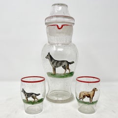 Retro 3 Piece Glass with Enamel Dog Cocktail Set.