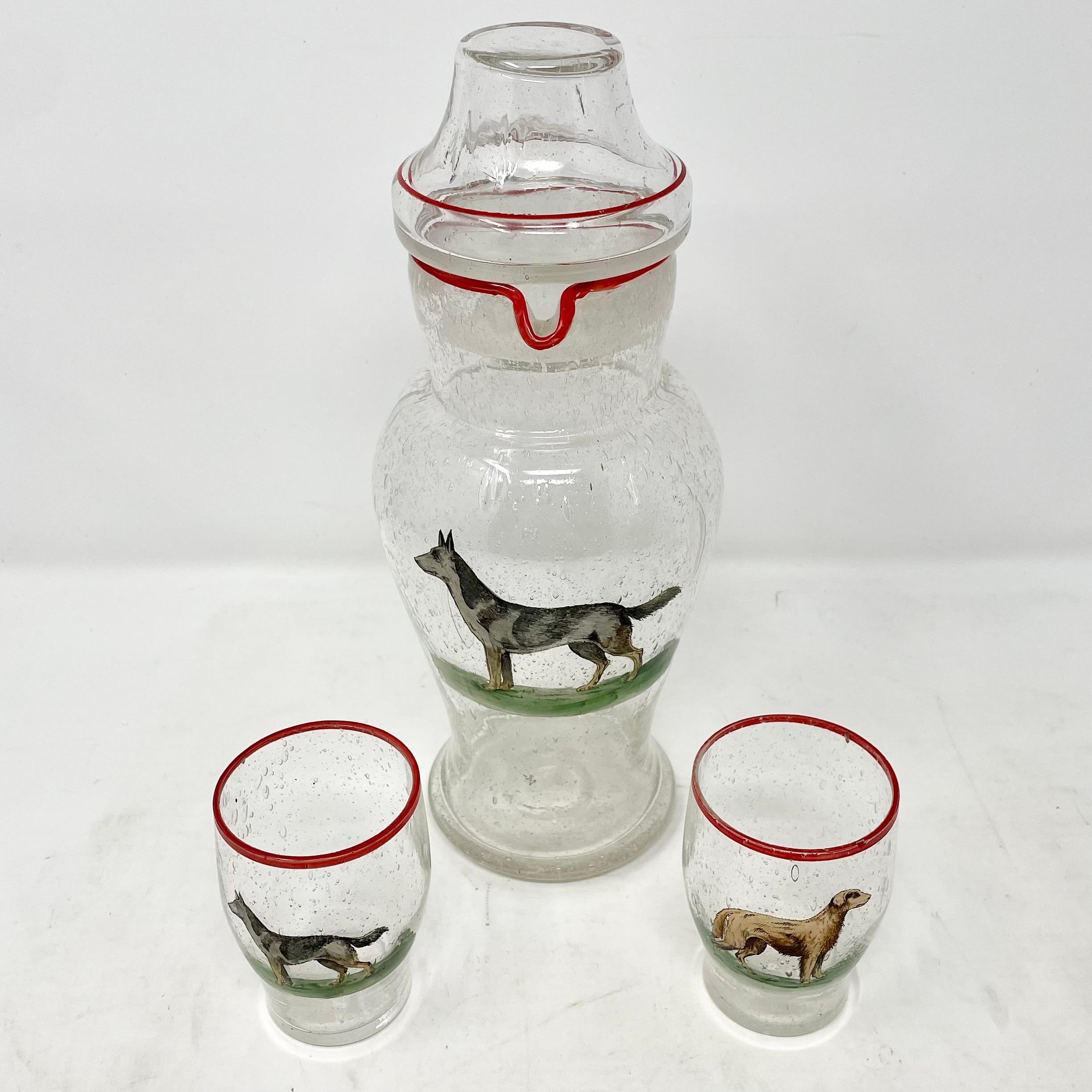 Ensemble de cocktail rétro 3 pièces avec chien émaillé Bon état - En vente à New Orleans, LA