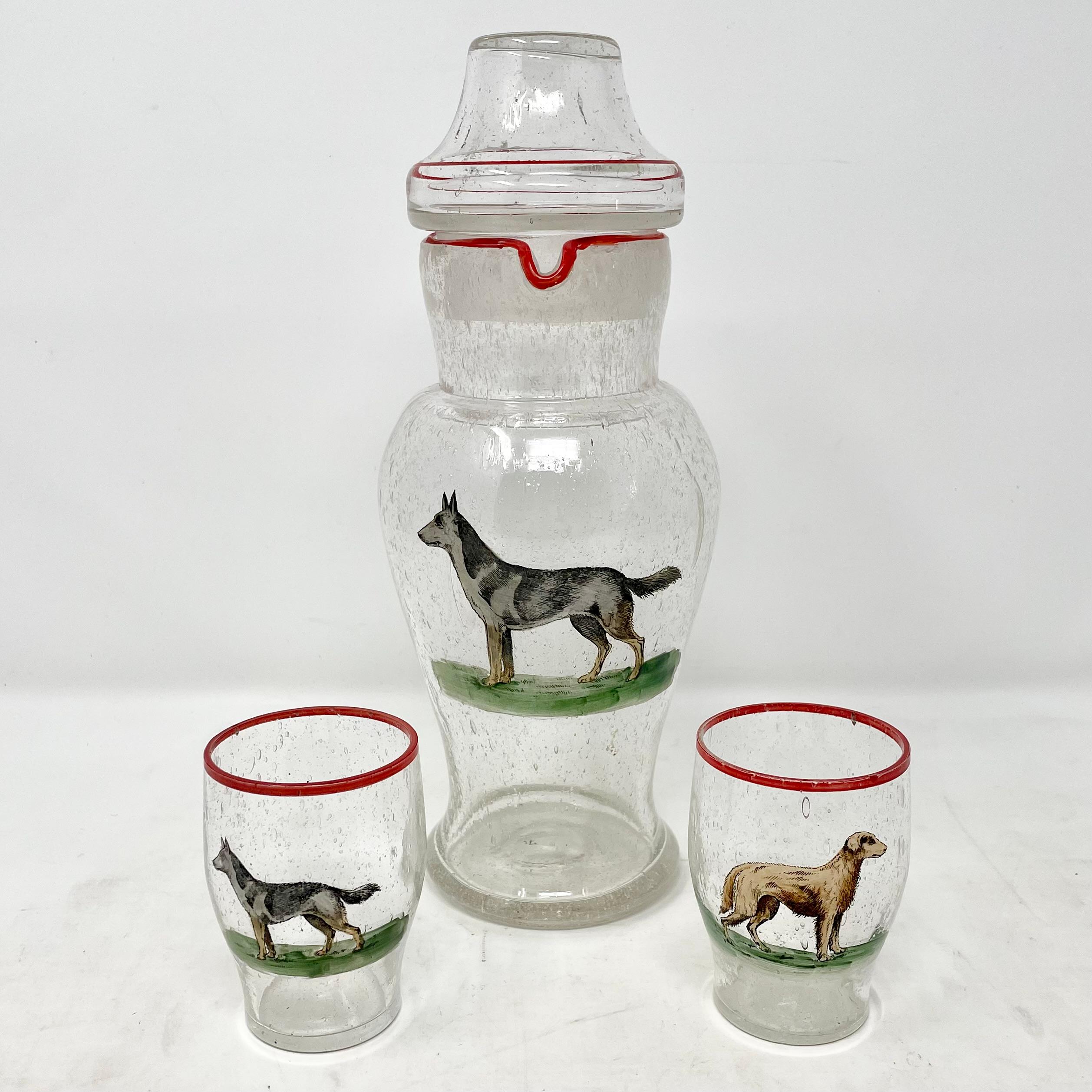Ensemble de cocktail rétro 3 pièces avec chien émaillé en vente