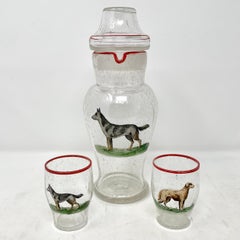 Retro 3 Piece Glass with Enamel Dog Cocktail Set.