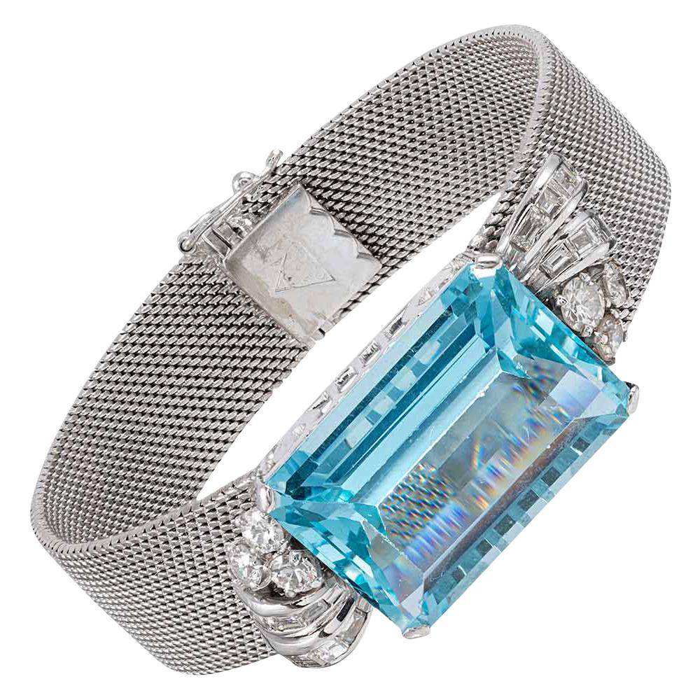 Retro 30 Carat Aquamarine and Diamond Bracelet