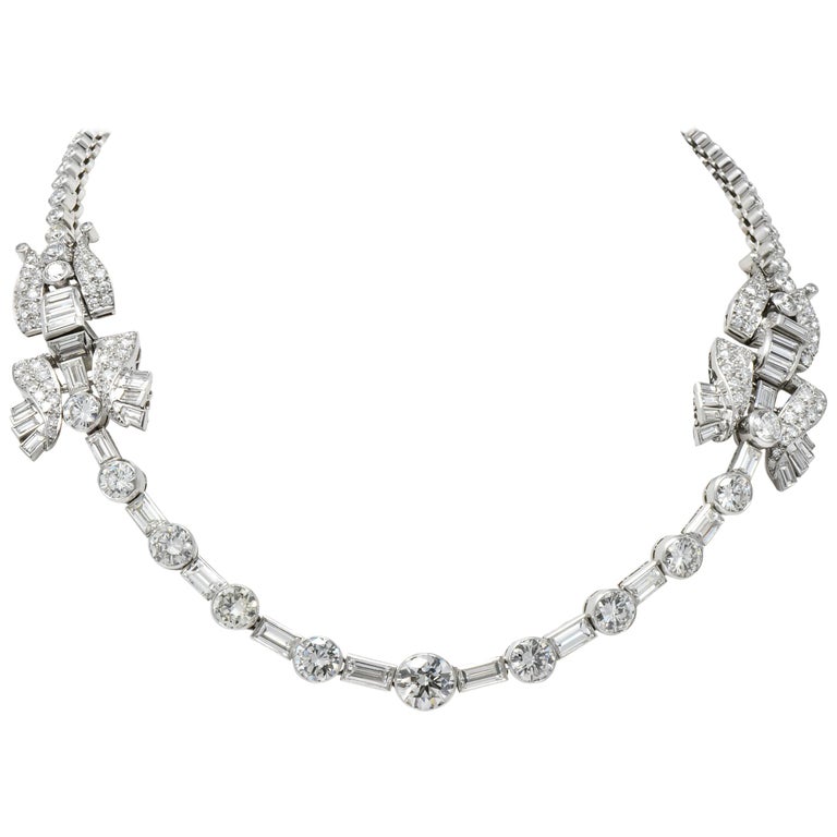 Retro 30.20 Carat Diamond Platinum French Convertible Necklace and ...