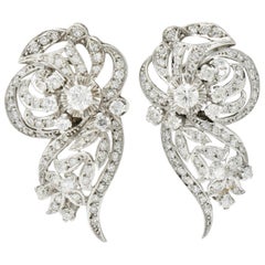 Retro 3.20 Carat Diamond Platinum Floral Cluster Earrings