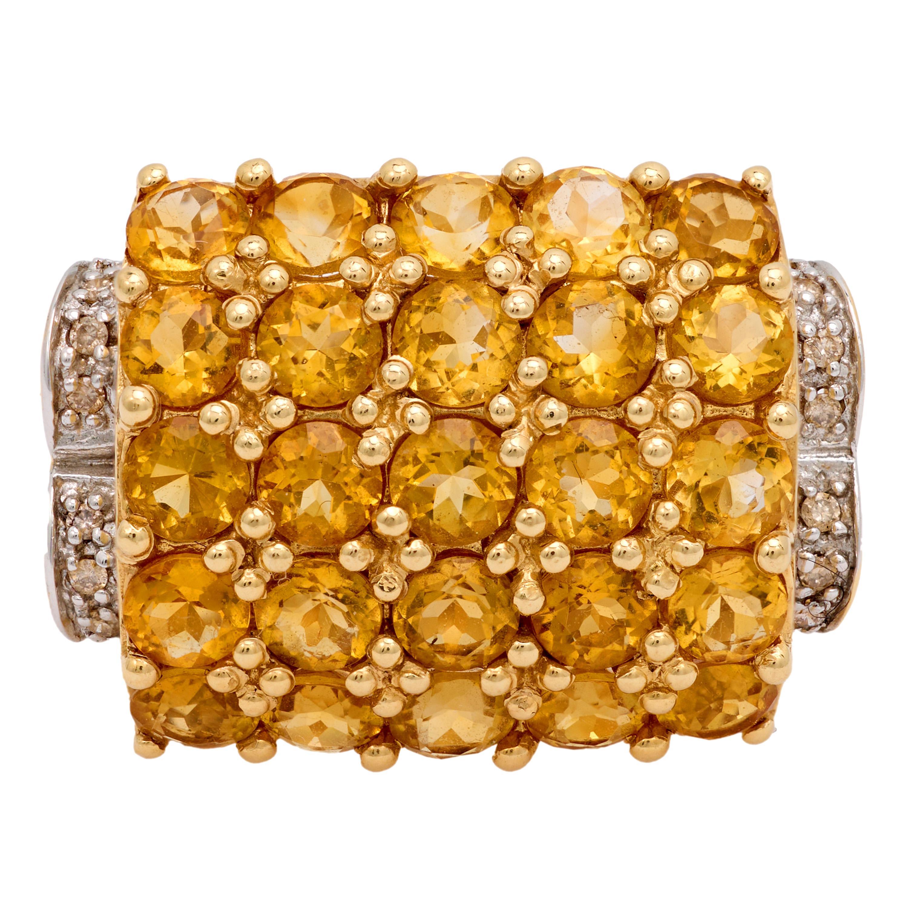 Retro 3.25 carat citrine diamond 14k yellow gold tank ring Corte brillante en venta