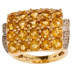 Retro 3.25 carat citrine diamond 14k yellow gold tank ring