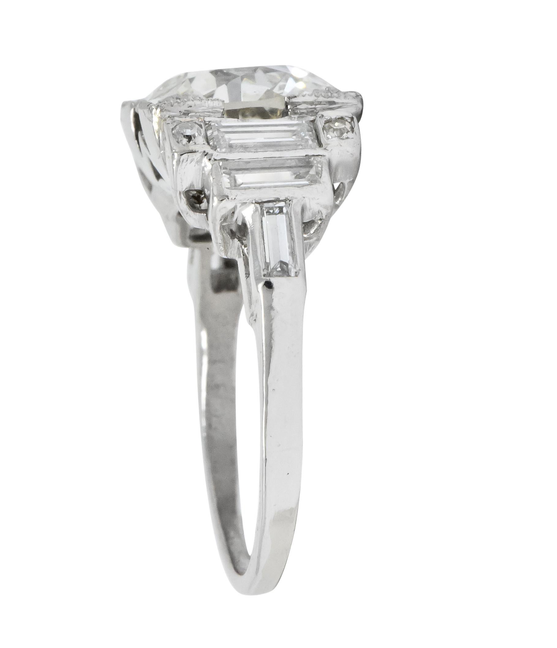 Old European Cut Retro 3.29 Carat Old European Diamond Platinum Engagement Ring GIA, circa 1940s