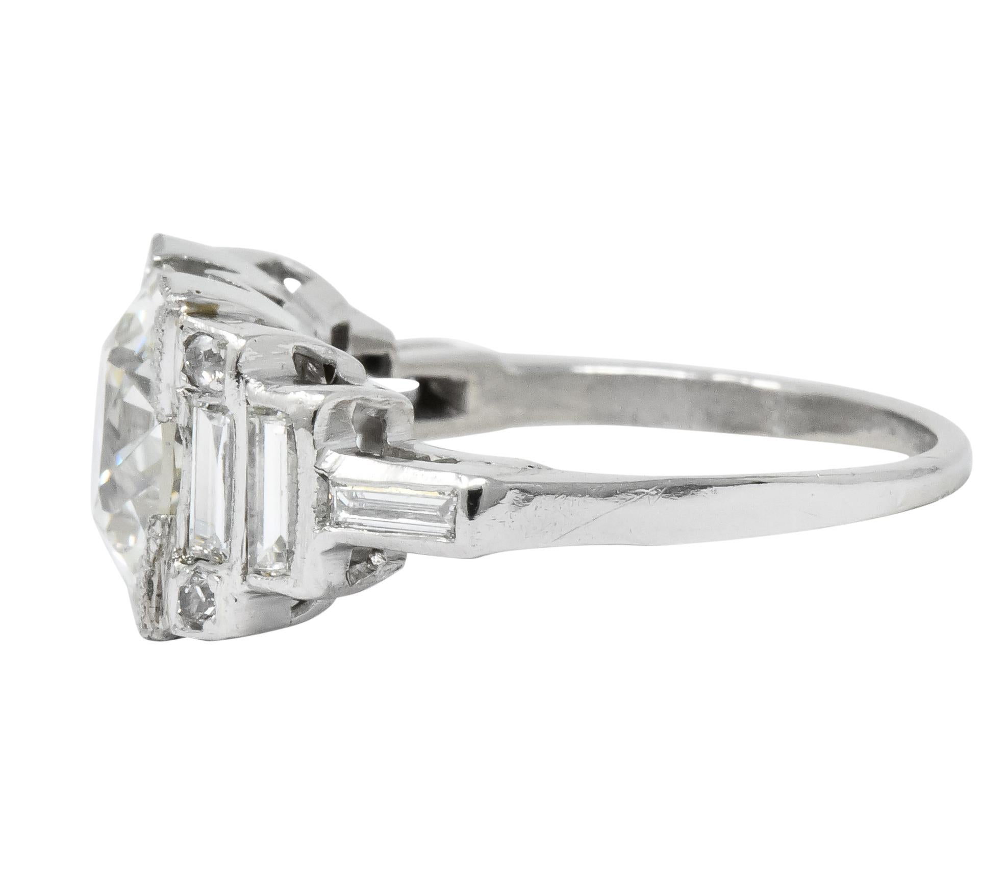 Retro 3.29 Carat Old European Diamond Platinum Engagement Ring GIA, circa 1940s In Excellent Condition In Philadelphia, PA