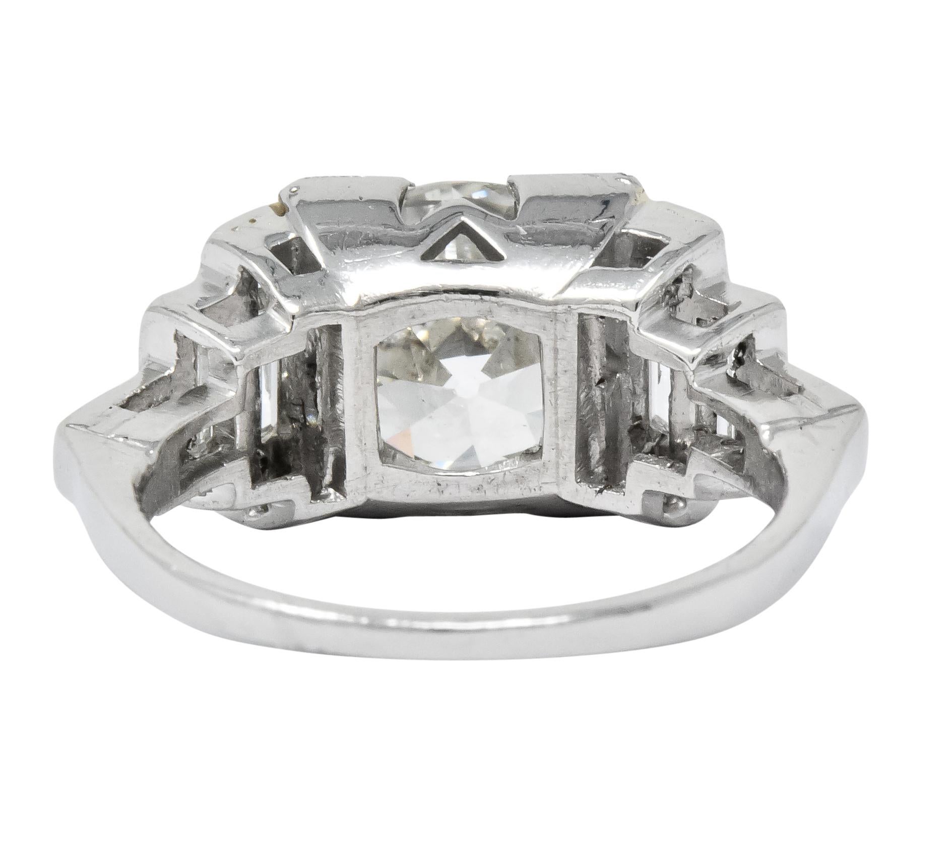 Women's or Men's Retro 3.29 Carat Old European Diamond Platinum Engagement Ring GIA, circa 1940s