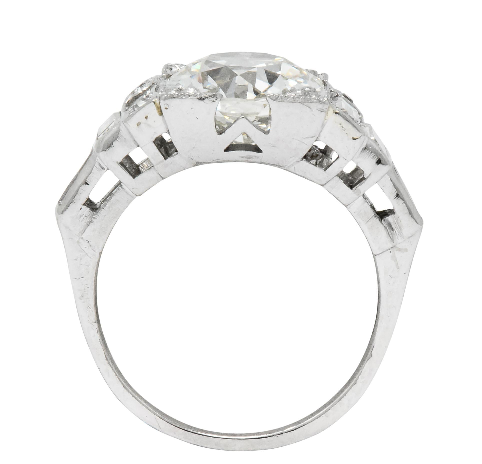 Retro 3.29 Carat Old European Diamond Platinum Engagement Ring GIA, circa 1940s 1