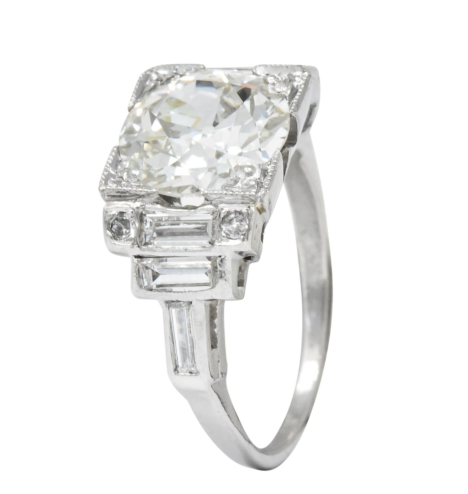 Retro 3.29 Carat Old European Diamond Platinum Engagement Ring GIA, circa 1940s 2