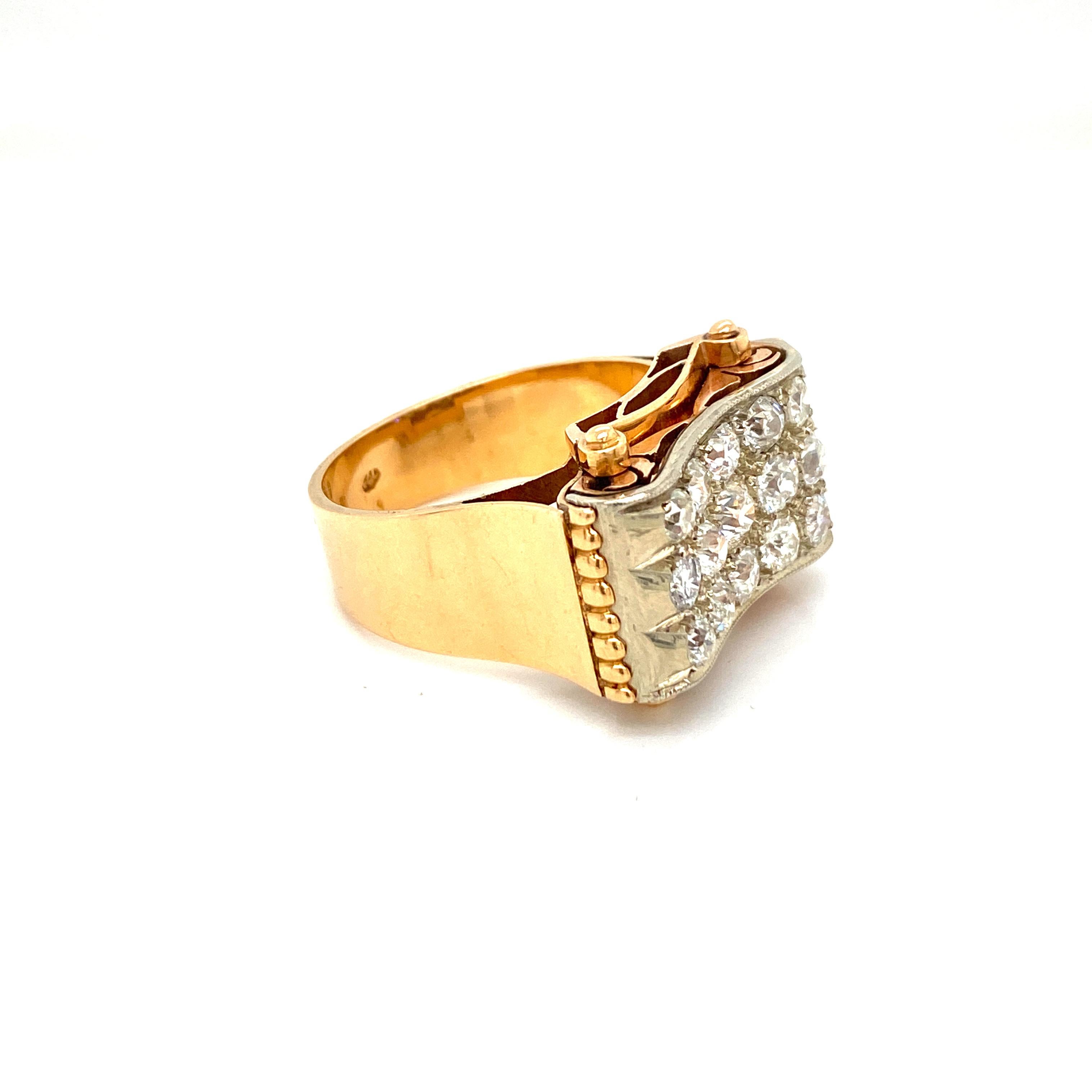 Art Deco Retro 3.30 Carat Diamond Gold Cocktail Ring For Sale